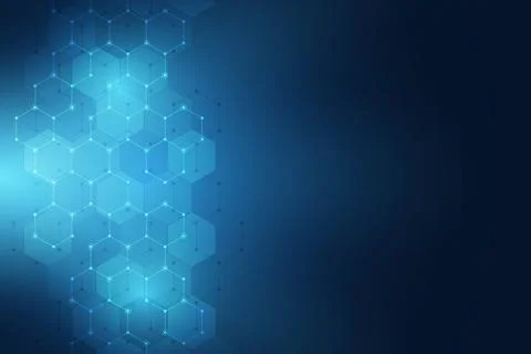 Molecular structures and hexagons elements. Abstract geometric background with Stock Illustration