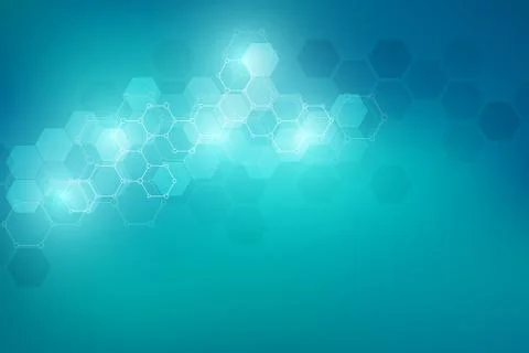 Molecular structures and hexagons elements. Abstract geometric background with Stock Illustration