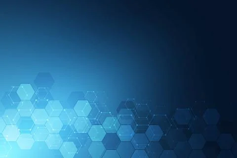 Molecular structures and hexagons elements. Abstract geometric background with Illustrazione stock