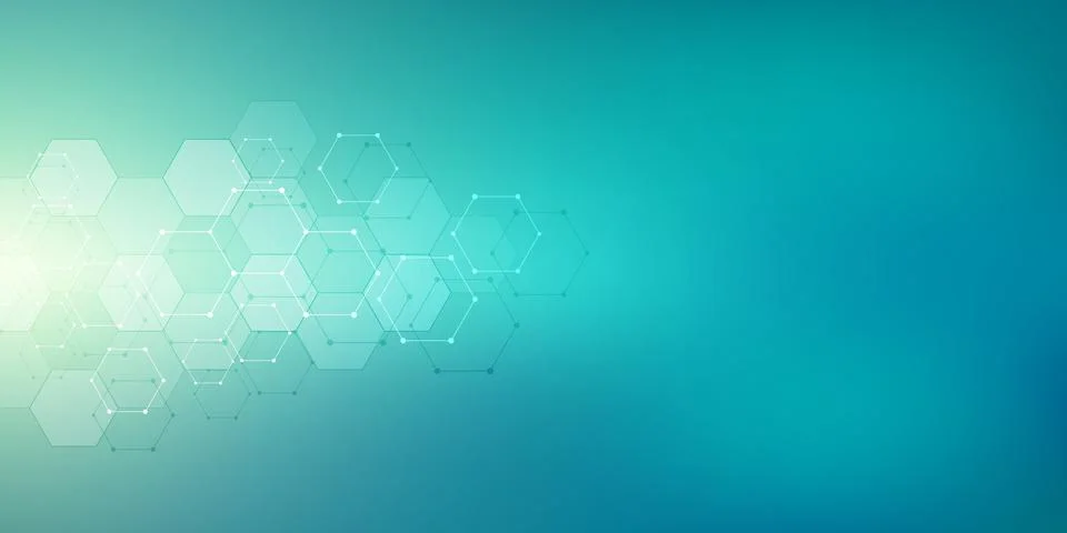 Molecular structures and hexagons elements. Abstract geometric background with Stock Illustration