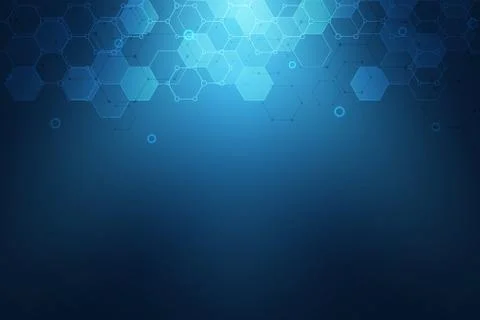 Molecular structures and hexagons elements. Abstract geometric background with Stock Illustration