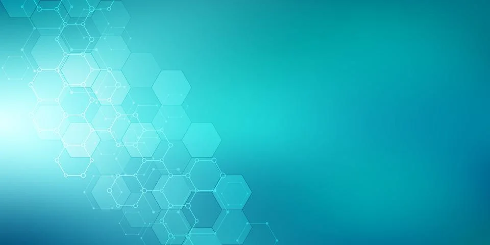 Molecular structures and hexagons elements. Abstract geometric background with Stock Illustration