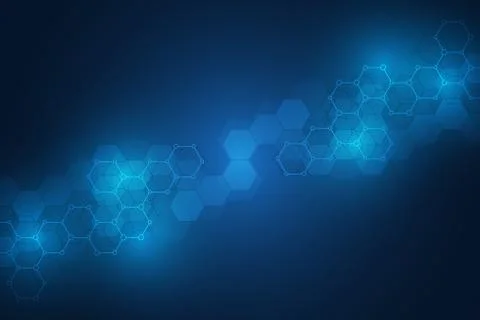 Molecular structures and hexagons elements. Abstract geometric background with Illustrazione stock