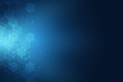 Molecular structures and hexagons elements. Abstract geometric background with Stock Illustration