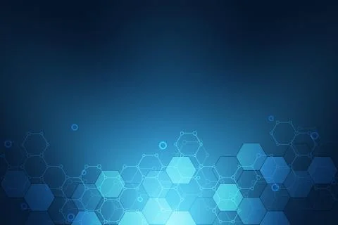 Molecular structures and hexagons elements. Abstract geometric background with Stock Illustration