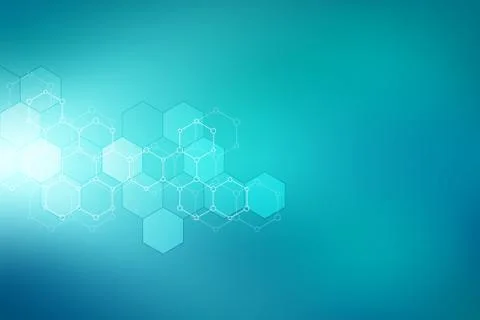 Molecular structures and hexagons elements. Abstract geometric background with Stock Illustration