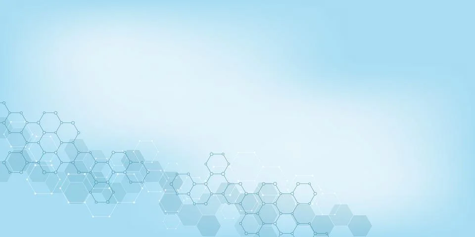 Molecular structures and hexagons elements. Abstract geometric background with Stock Illustration