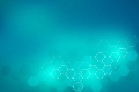 Molecular structures and hexagons elements. Abstract geometric background with Stock Illustration