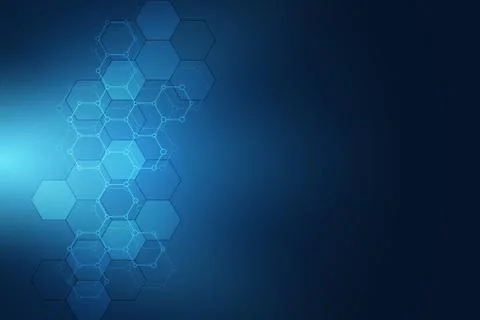 Molecular structures and hexagons elements. Abstract geometric background with Stock Illustration