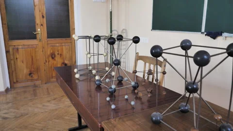 Molecular Structures On The Table In Chemistry Classroom Stock Footage 283648439