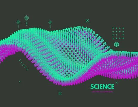 Molecular wave. Abstract background with dynamic particles. Layer of cells. C Stock Illustration