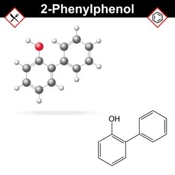 Molecule of 2-phenylphenol structure Ilustración de archivo