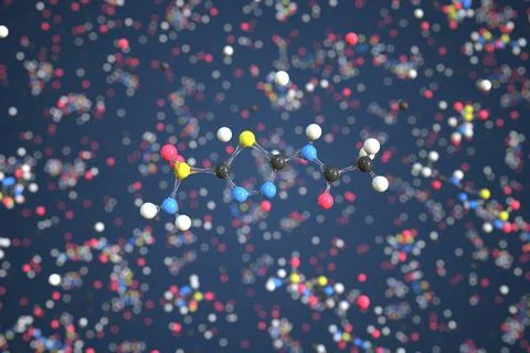 Molecule of Acetazolamide. Molecular model, conceptual 3d rendering Stock Illustration