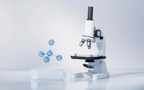 Molecule and microscope in the laboratory, 3d rendering. 스톡 일러스트
