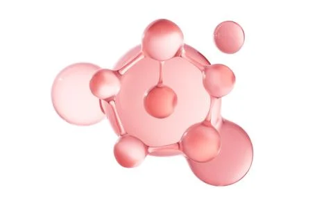 Molecule and pink bubbles, 3d rendering. Stock Photos