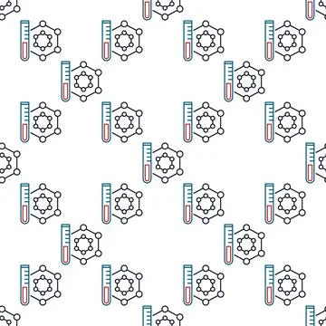 Molecule and Test Tube vector Chemical concept minimal line seamless pattern 스톡 일러스트