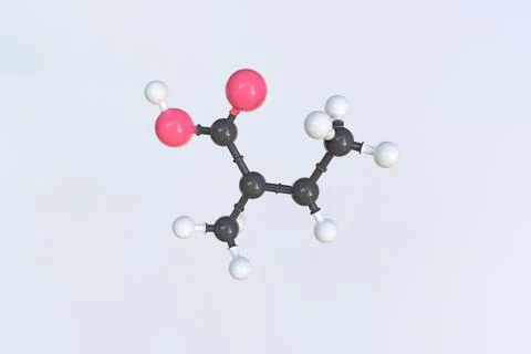Molecule of angelic acid, isolated molecular model. 3D rendering Stock Illustration