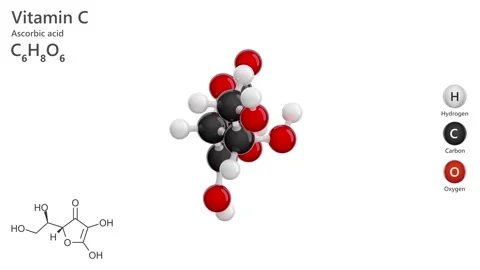 Molecule of ascorbic acid (C6H8O6). White back. 3d render. Stock Footage 287566119
