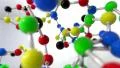 Molecule ball and stick model fly through atoms chemistry biology science tech HD Footage