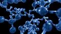 Molecule ball and stick model fly through atoms chemistry biology science, blue HD Footage