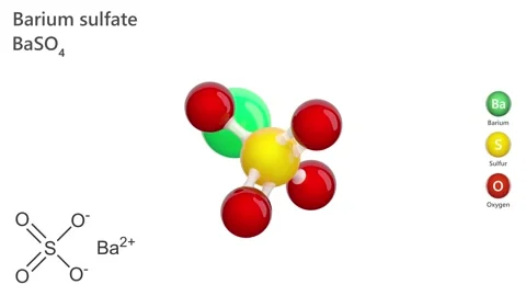 Molecule of Barium sulfate (BaSO4). White back. 3D render. Stock Footage 286233716