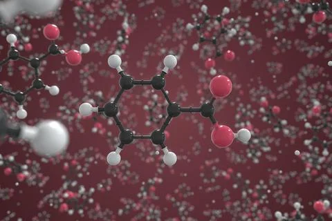 Molecule of benzoic acid, ball-and-stick molecular model. Science related 3d Stock Illustration
