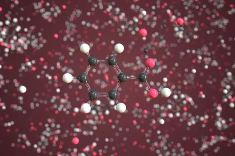 Molecule of benzoic acid, conceptual molecular model. Conceptual 3d rendering Stock Illustration