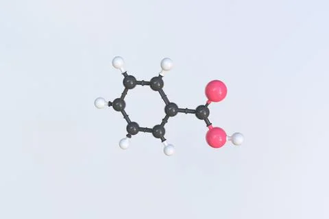 Molecule of benzoic acid, isolated molecular model. 3D rendering Stock Illustration