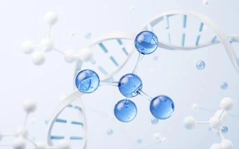 Molecule with biology concept background, 3d rendering. Stock Illustration