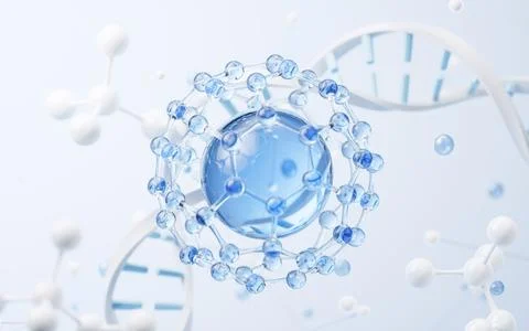Molecule with biology concept background, 3d rendering. Stock Illustration