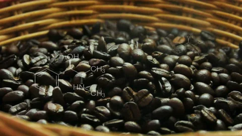 Molecule of Caffeine on coffee brens back ground. Stock Footage 154974921