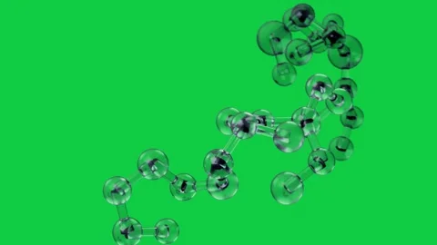 Molecule chain rotating, camera zooming, panning close, showing bond junction on Stock Footage 344177011