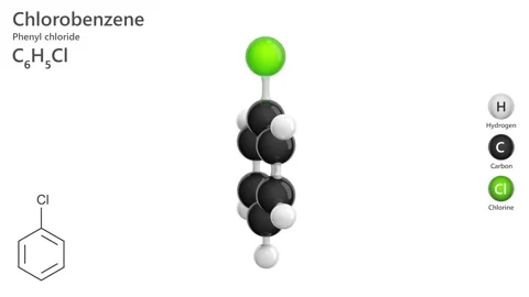 Molecule of Chlorobenzene (C6H5Cl). White background. 3D rendering. Stock Footage 288451217