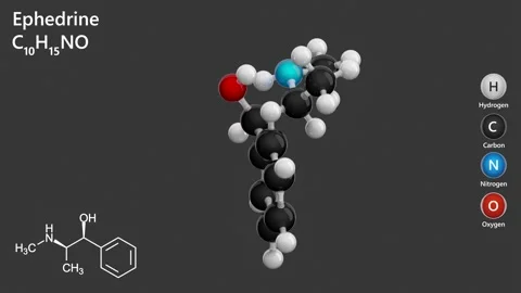 Molecule of Ephedrine (C10H15NO). Gray back. 3D render Stock Footage 287566151