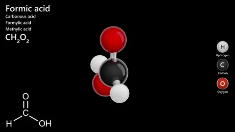Molecule of Formic acid (HCOOH) . Black back. 3d render. Stock Footage 286996067