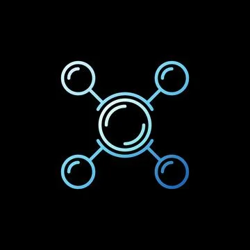 Molecule with four Circles vector Chemistry concept linear blue icon Stock Illustration