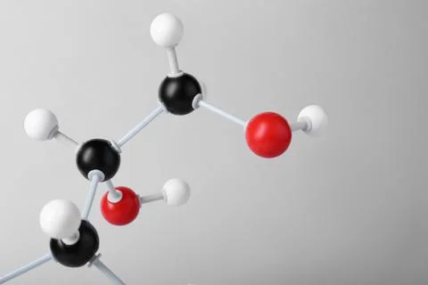Molecule of glucose on light grey background, closeup. Chemical model Stock Photos