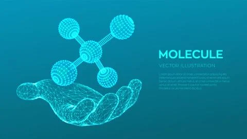 Molecule in hand. Dna, atom, neurons. Molecules and chemical formulas. 3D Sci Stock Illustration