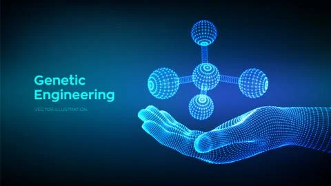 Molecule in hand. Dna, atom, neurons. Molecules and chemical formulas. 3D Sci Stock Illustration