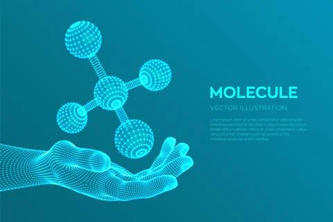 Molecule in hand. Dna, atom, neurons. Molecules and chemical formulas. 3D Sci Illustrazione stock