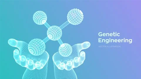 Molecule in hands. Dna, atom, neurons. Molecules and chemical formulas. 3D Sc Stock Illustration
