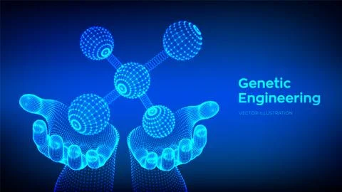 Molecule in hands. Dna, atom, neurons. Molecules and chemical formulas. 3D Sc 스톡 일러스트