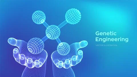 Molecule in hands. Dna, atom, neurons. Molecules and chemical formulas. 3D Sc Stock Illustration