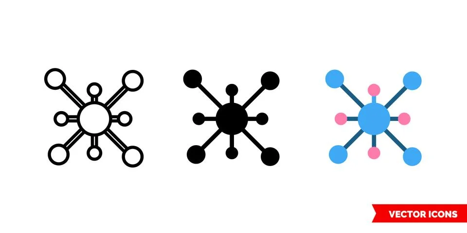 Molecule icon of 3 types. Isolated vector sign symbol. Stock Illustration