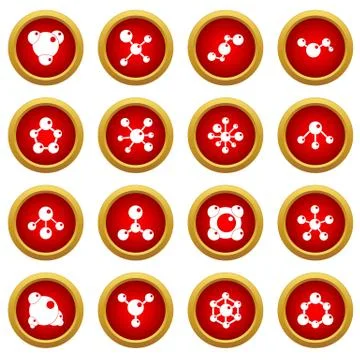 Molecule icon red circle set Stock Illustration