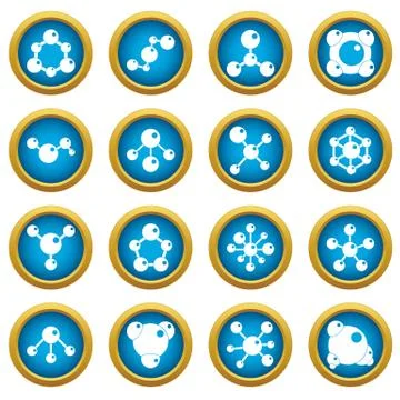 Molecule icons blue circle set 스톡 일러스트