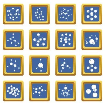 Molecule icons set blue square Stockillustratie