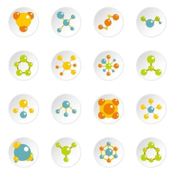 Molecule icons set in flat style Stock Illustration