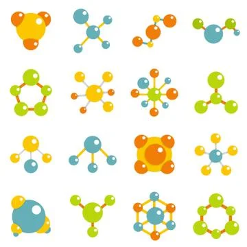 Molecule icons set in flat style Stock Illustration