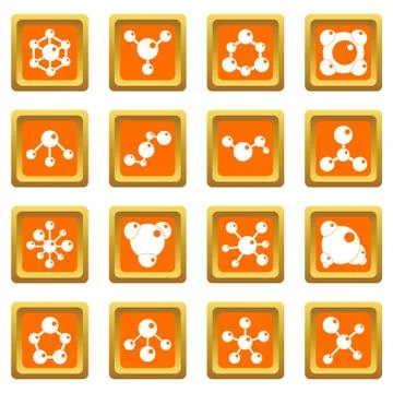 Molecule icons set orange Illustrazione stock